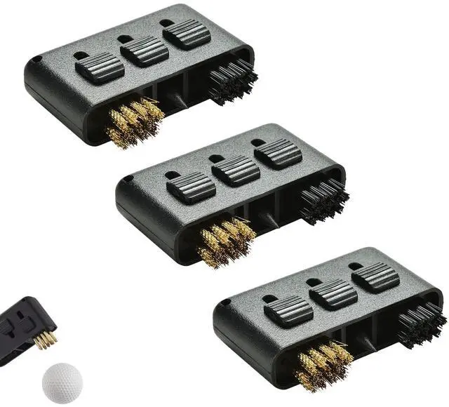 Main image of Golf Club Brush Cleaner Set, 3-in-1 Portable Groove Cleaning Tool, Pack of 3, Black