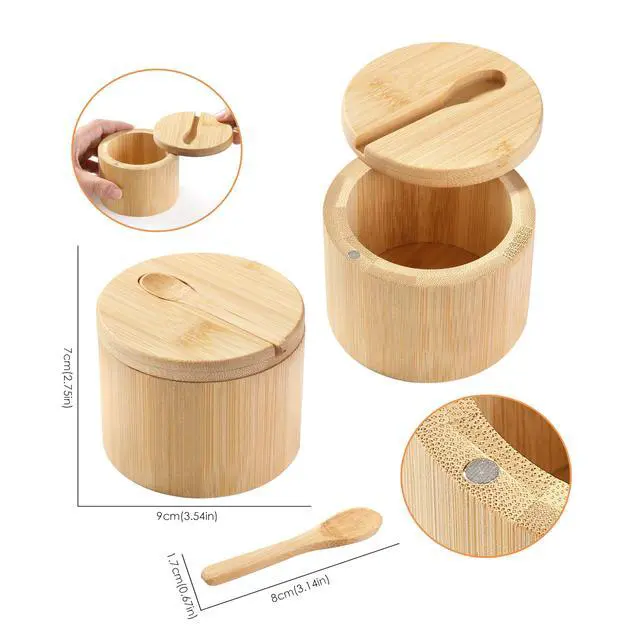 Alt view image 2 of 6 - Salt Cellar with Lid and Spoon For Storage Pepper, Spice and Sugar, 6 oz