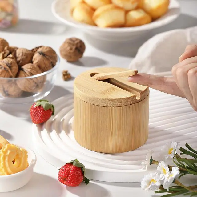 Alt view image 6 of 6 - Salt Cellar with Lid and Spoon For Storage Pepper, Spice and Sugar, 6 oz