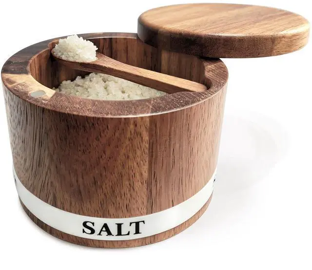 Main image of Salt Cellar, Acacia Wood Salt Containers with Lid for Countertop