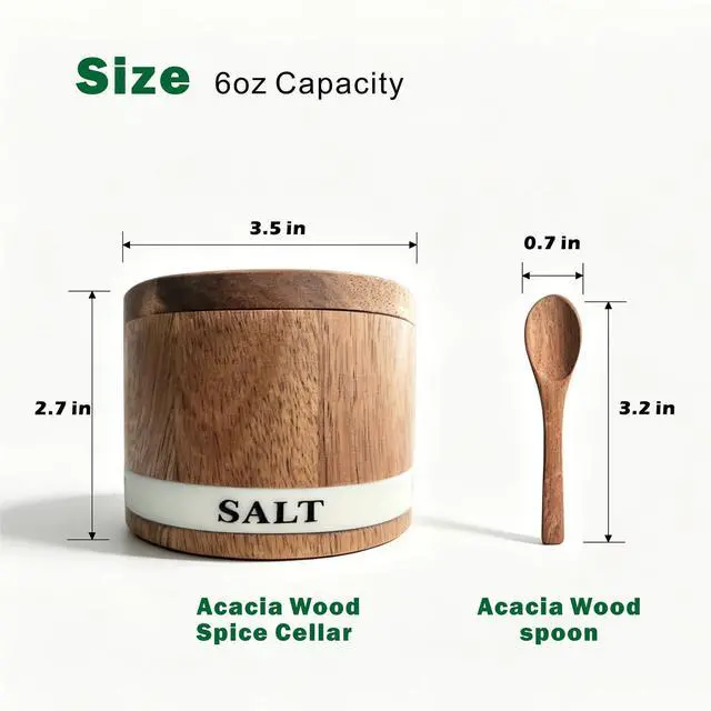 Alt view image 6 of 6 - Salt Cellar, Acacia Wood Salt Containers with Lid for Countertop