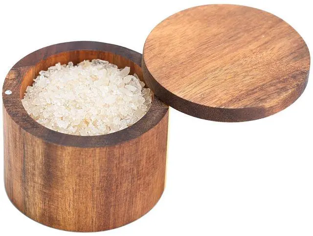 Main image of Acacia Salt Cellar, Wood Salt Box With Swivel Cover, Spice Keeper, Wood Jar For Kitchen, Perfect For Keeping Table Salt, Gourmet Salts, Herbs or Favorite Seasonings