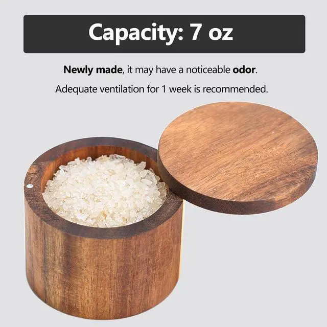 Alt view image 5 of 6 - Acacia Salt Cellar, Wood Salt Box With Swivel Cover, Spice Keeper, Wood Jar For Kitchen, Perfect For Keeping Table Salt, Gourmet Salts, Herbs or Favorite Seasonings