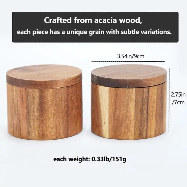 Alt view image 6 of 6 - Acacia Salt Cellar, Wood Salt Box With Swivel Cover, Spice Keeper, Wood Jar For Kitchen, Perfect For Keeping Table Salt, Gourmet Salts, Herbs or Favorite Seasonings