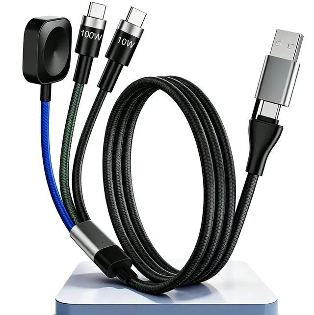 Main image of Multi Fast Charging Cable for Apple Watch - 100W Dual USB C Fast Charging Cable for iPhone 17/16/15/14/13/iWatch, 3 in 2 Portable Watch Charging Cord with 2 USB C and iWatch Charger Port, 6.5FT