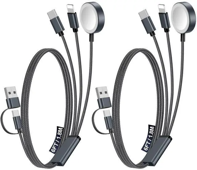 Main image of 2Pack Travel Essentials for Apple Watch Charger,3-in-2 Multi Charging Cable