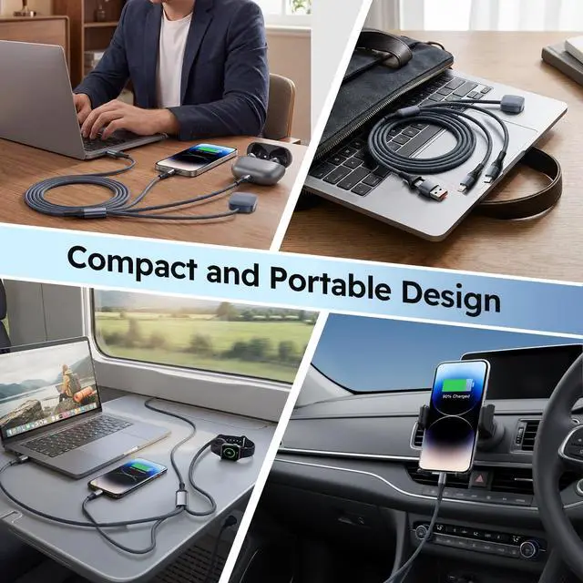 Alt view image 3 of 6 - Travel Essentials 3in2 Multi Charging Cable for iPhone Watch Charger,2PK6FT