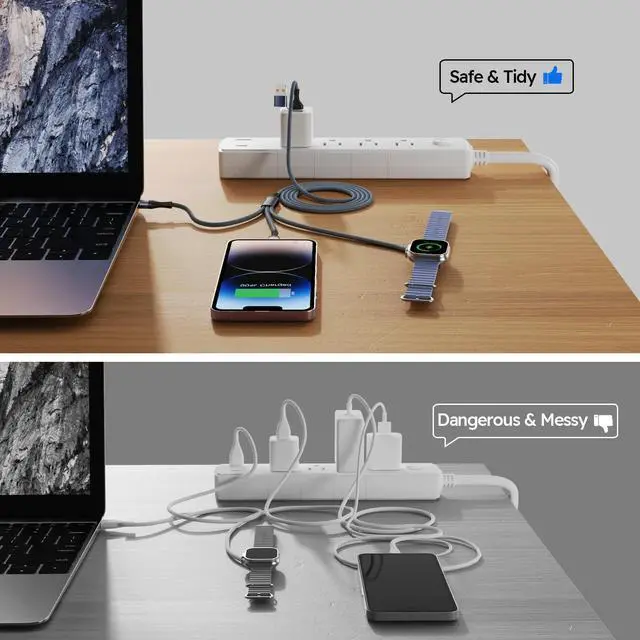 Alt view image 5 of 6 - Travel Essentials 3in2 Multi Charging Cable for iPhone Watch Charger,2PK6FT