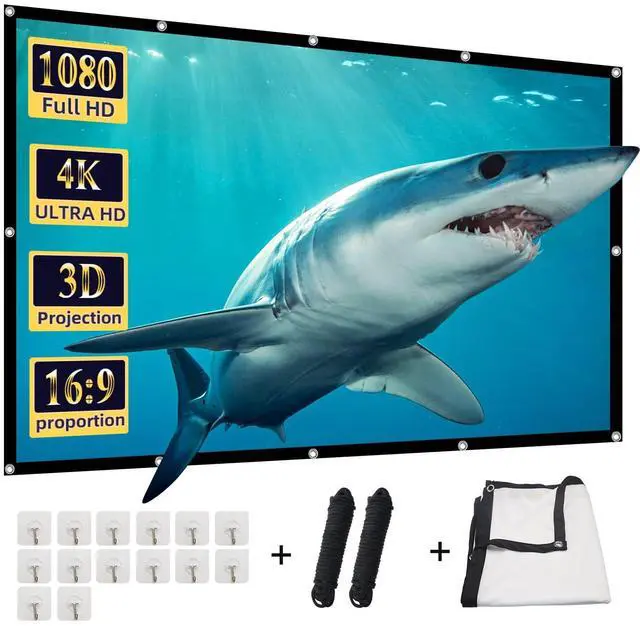 Main image of 130 inch Projector Screen, Projection Screen Foldable Washable Anti-Crease Portable Projector 4K Indoor Outdoor 16:9 HD Rear Front Movies Screen for Home Theater Office Classroom