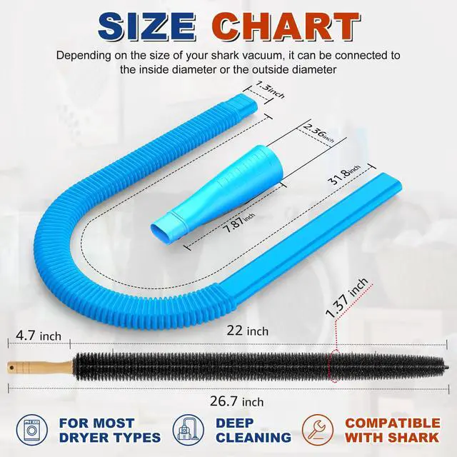 Alt view image 6 of 7 - 2 Pieces Dryer Vent Cleaner Kit, Dryer Lint Vacuum Attachment with Dryer Lint Remover Brush for Power Washer and Dryer Vent Vacuum Hose Cleaner Replacement Parts, Blue