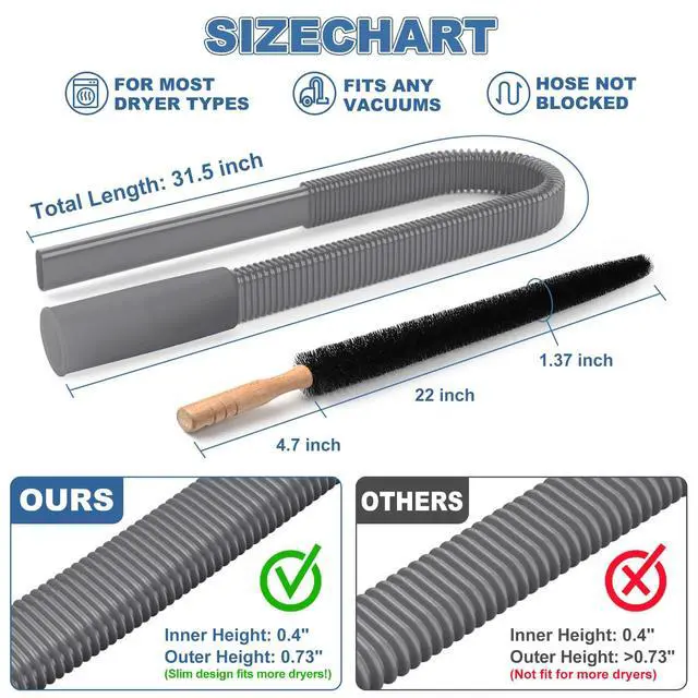 Alt view image 5 of 7 - 2Pcs Dryer Vent Cleaner Kit Universal Vacuum Hose Attachment & Brush