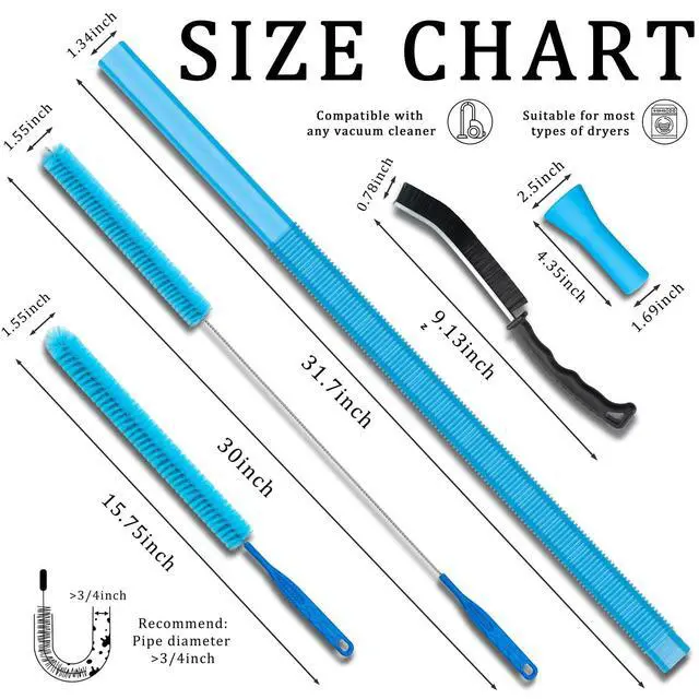 Alt view image 2 of 6 - Dryer Vent Cleaner Kit with Dryer Vacuum Hose Attachment, 4-in-1 Multi-Lint Remover Brush, Suitable for Most Vacuum Cleaners for Efficient, Safe, and Thorough Dryer Lint Cleaner Tools (Blue)