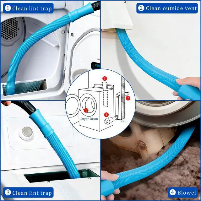 Alt view image 4 of 6 - Dryer Vent Cleaner Kit with Dryer Vacuum Hose Attachment, 4-in-1 Multi-Lint Remover Brush, Suitable for Most Vacuum Cleaners for Efficient, Safe, and Thorough Dryer Lint Cleaner Tools (Blue)