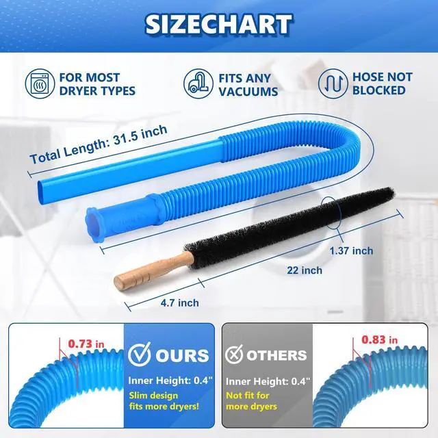Alt view image 5 of 7 - 2 Pieces Upgraded Dryer Vent Cleaner Kit - Universal Vacuum Hose Attachment & Dryer Lint Brush, Compatible with Most Vacuum Cleaner, Quickly Lint Remover, Blue