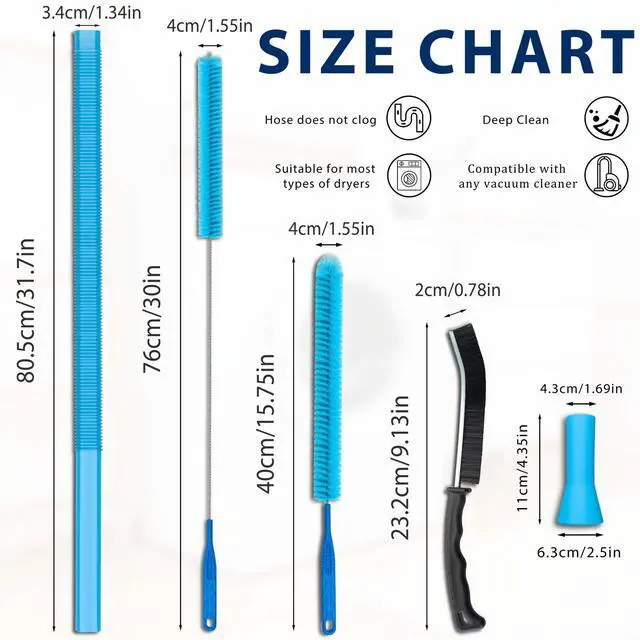 Alt view image 2 of 6 - 4 Pack Dryer Vent Cleaner Kit,Dryer Lint Vacuum Attachment,Flexible Hose & Brush Set for Dryer Vent Cleaning, Universal Shop Vac Accessories, Lint Trap Cleaner & Home Cleaning Tools