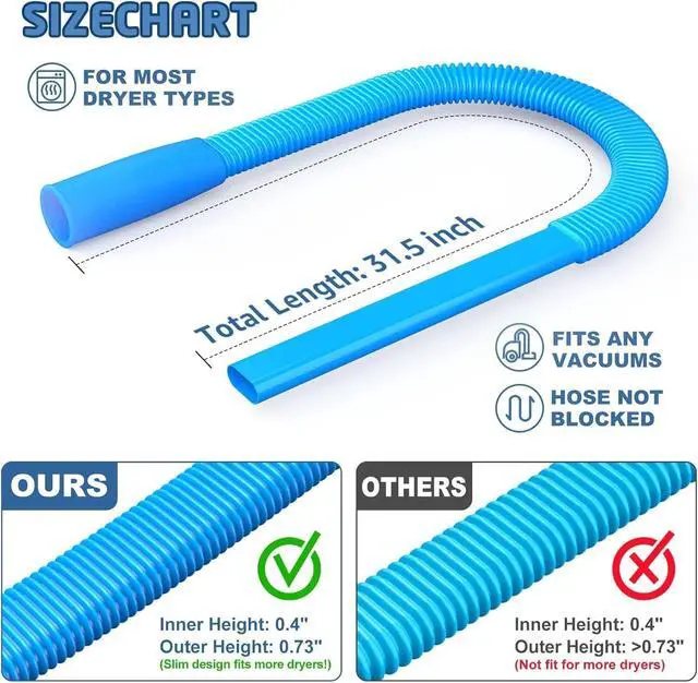 Alt view image 5 of 7 - Dryer Vent Cleaner Kit, Flexible Dryer Lint Vacuum Attachment Compatible with Most Vacuum Cleaner, Blue