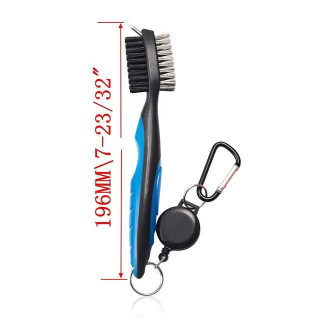 Alt view image 2 of 7 - Pack of 2 Golf Club Brush Groove Cleaner with Retractable Zip-line and Aluminum Carabiner Cleaning Tools