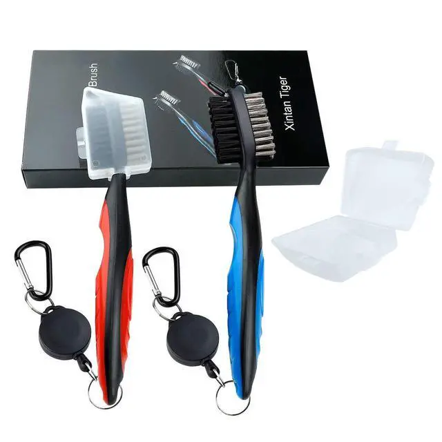Alt view image 7 of 7 - Pack of 2 Golf Club Brush Groove Cleaner with Retractable Zip-line and Aluminum Carabiner Cleaning Tools