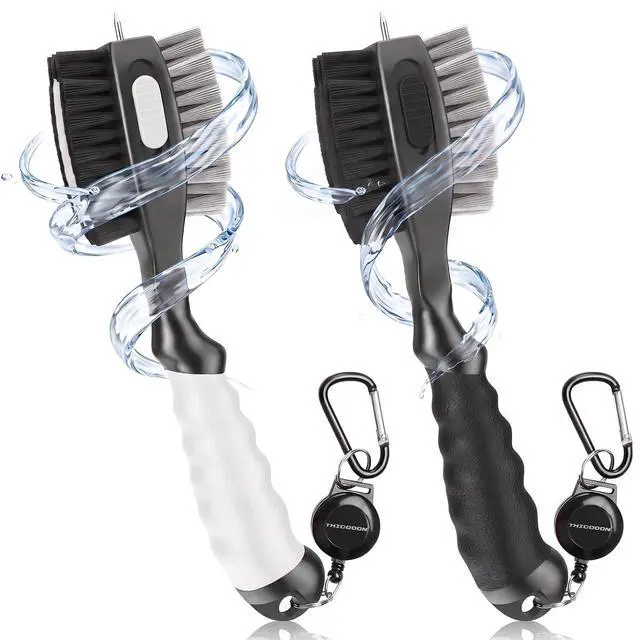 Main image of Retractable Golf Club Cleaner Brush 2 Pack with Carabiner SpikeComfortable Grip Groove Cleaner Ideal Golf Gifts for Men Black White
