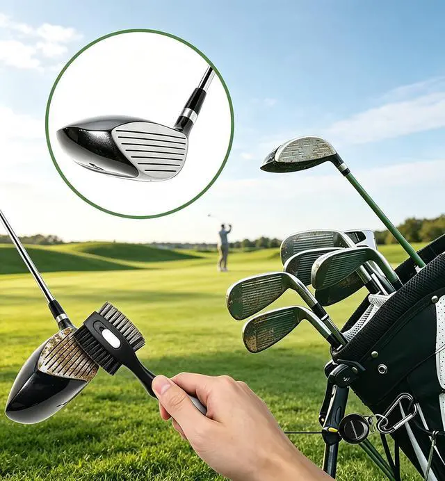 Alt view image 2 of 6 - Retractable Golf Club Cleaner Brush 2 Pack with Carabiner SpikeComfortable Grip Groove Cleaner Ideal Golf Gifts for Men Black White