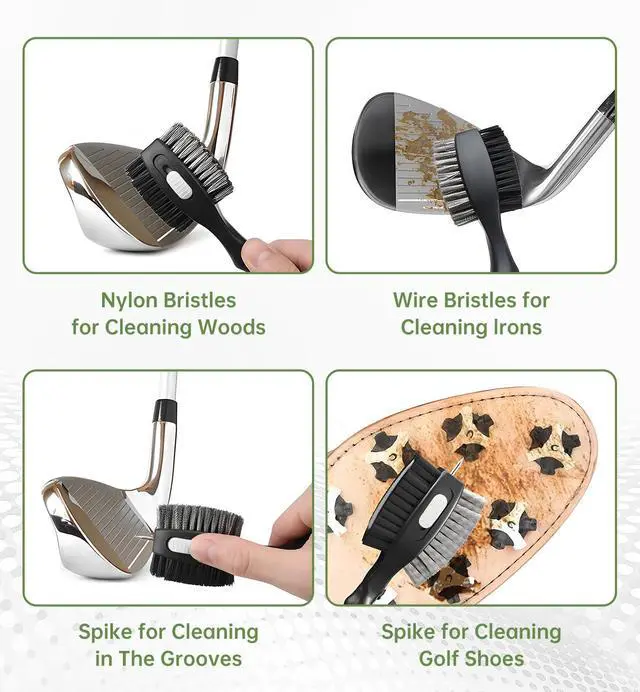 Alt view image 3 of 6 - Retractable Golf Club Cleaner Brush 2 Pack with Carabiner SpikeComfortable Grip Groove Cleaner Ideal Golf Gifts for Men Black White