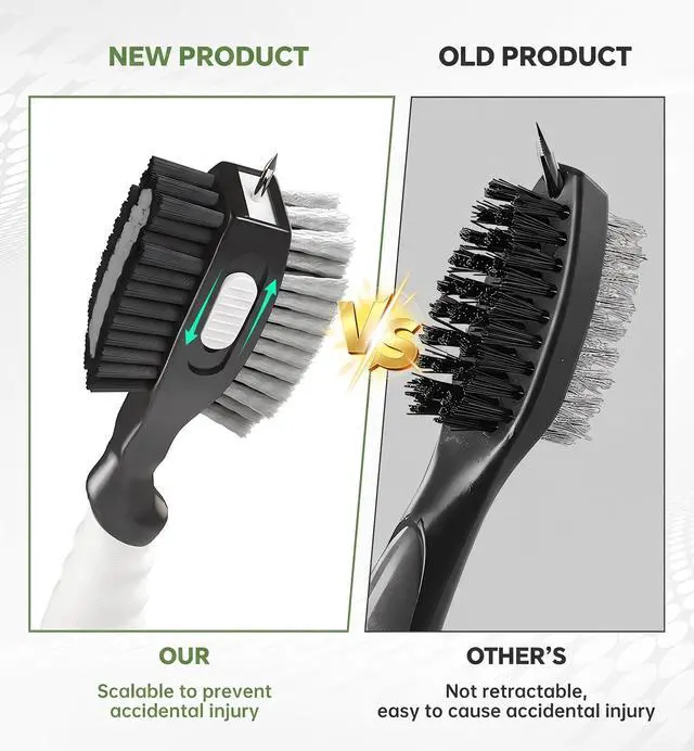 Alt view image 4 of 6 - Retractable Golf Club Cleaner Brush 2 Pack with Carabiner SpikeComfortable Grip Groove Cleaner Ideal Golf Gifts for Men Black White