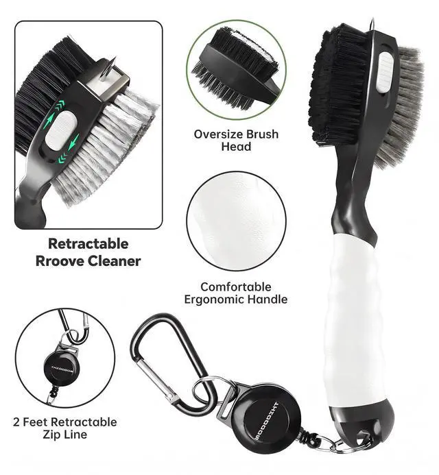 Alt view image 6 of 6 - Retractable Golf Club Cleaner Brush 2 Pack with Carabiner SpikeComfortable Grip Groove Cleaner Ideal Golf Gifts for Men Black White