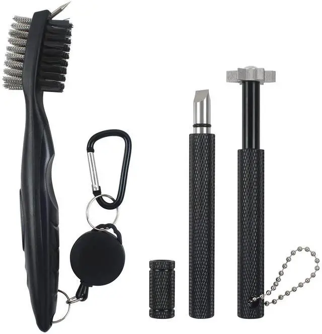 Main image of Golf Club Cleaner Kit, 2 Pcs Groove Sharpener Tool and 1 Pcs Club Cleaner Brush Retractable, Groove Sharpener Re-Grooving Tool for Golf Accessories for Men (Black)