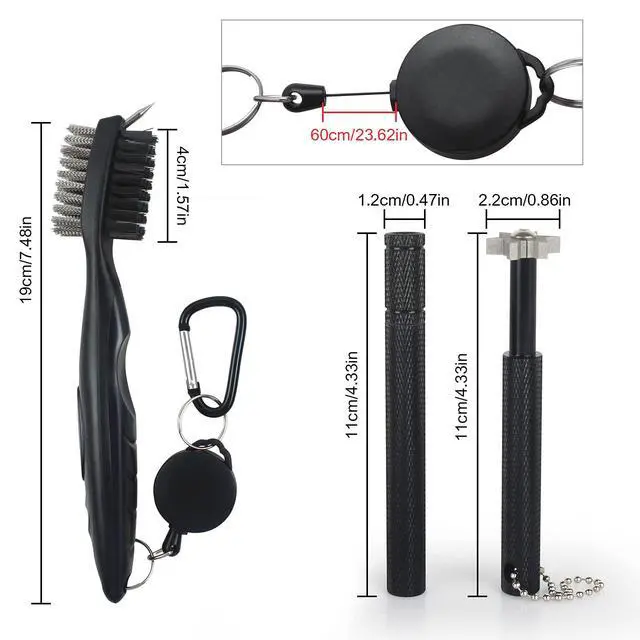Alt view image 2 of 7 - Golf Club Cleaner Kit, 2 Pcs Groove Sharpener Tool and 1 Pcs Club Cleaner Brush Retractable, Groove Sharpener Re-Grooving Tool for Golf Accessories for Men (Black)