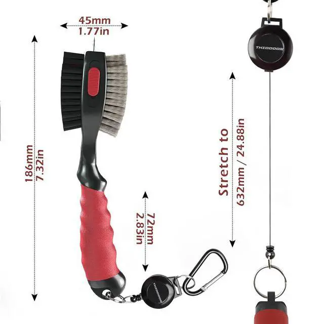 Alt view image 2 of 7 - 2 Pack Golf Club Brushes and Groove Cleaner with Magnetic Keychain Oversized Golf Brush Head and Retractable Spike Super Non-Slip Handle Comfortable Grip Golf Club Cleaner (2pcs Black Red)