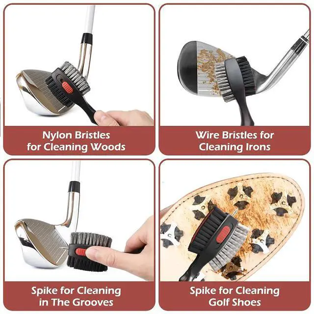 Alt view image 4 of 7 - 2 Pack Golf Club Brushes and Groove Cleaner with Magnetic Keychain Oversized Golf Brush Head and Retractable Spike Super Non-Slip Handle Comfortable Grip Golf Club Cleaner (2pcs Black Red)