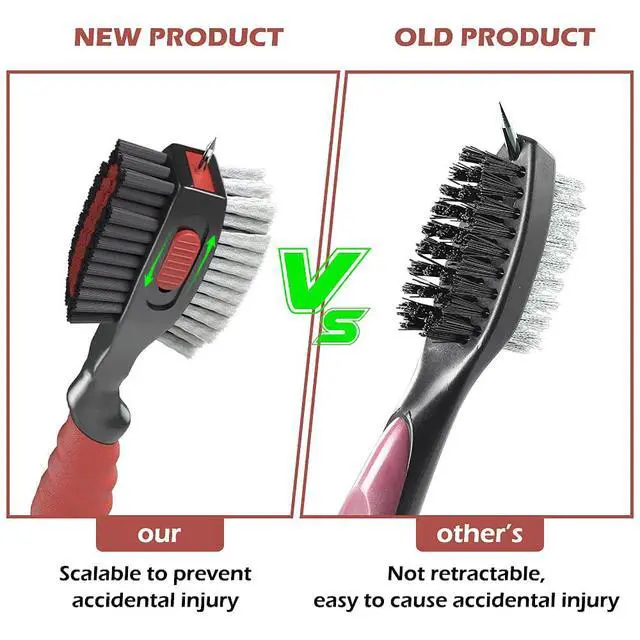 Alt view image 6 of 7 - 2 Pack Golf Club Brushes and Groove Cleaner with Magnetic Keychain Oversized Golf Brush Head and Retractable Spike Super Non-Slip Handle Comfortable Grip Golf Club Cleaner (2pcs Black Red)