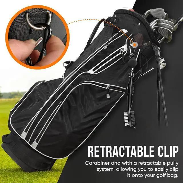 Alt view image 4 of 7 - Golf Club Brush & Groove Cleaner, Dual Sided Golf Cleaning Brush with 2FT Retractable Zip-Line Aluminum Carabiner for Golf Irons, Woods, Shoes & Grooves