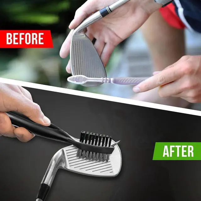 Alt view image 5 of 7 - Golf Club Brush & Groove Cleaner, Dual Sided Golf Cleaning Brush with 2FT Retractable Zip-Line Aluminum Carabiner for Golf Irons, Woods, Shoes & Grooves
