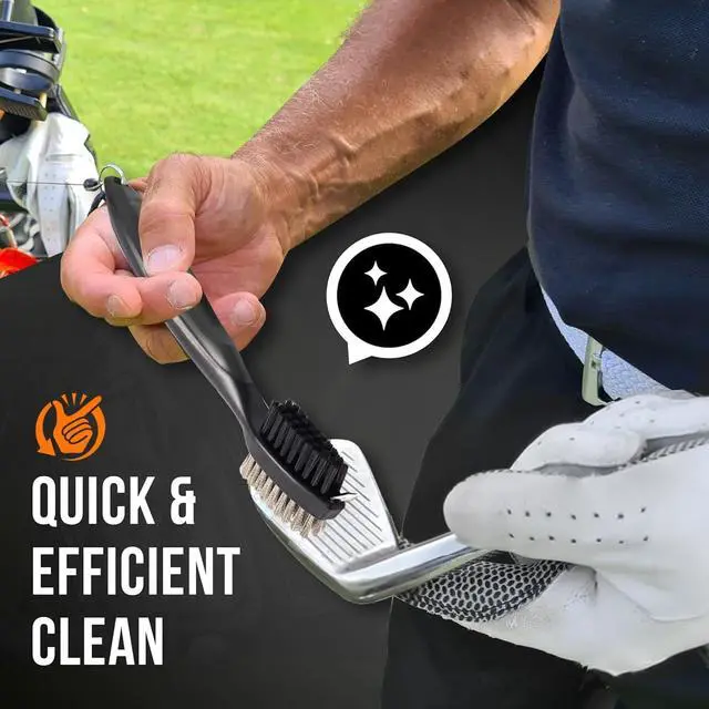Alt view image 7 of 7 - Golf Club Brush & Groove Cleaner, Dual Sided Golf Cleaning Brush with 2FT Retractable Zip-Line Aluminum Carabiner for Golf Irons, Woods, Shoes & Grooves