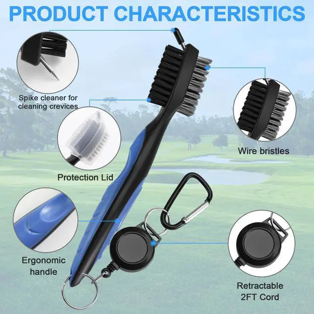 Alt view image 2 of 7 - 2 Pack Golf Club Brush, Professional Golf Club Cleaner with Retractable Zip-line and Golf Club Cleaner Brush, Handle Comfortable Grip Golf Grooves Cleaner for Easily Attaches to Golf Bag