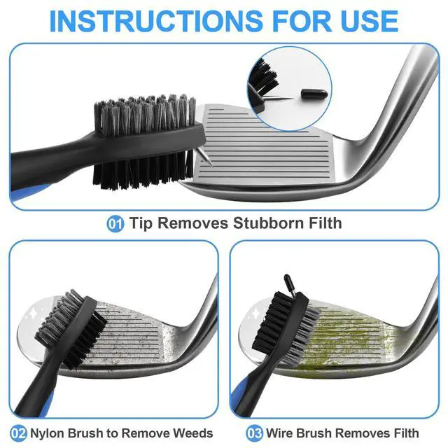 Alt view image 3 of 7 - 2 Pack Golf Club Brush, Professional Golf Club Cleaner with Retractable Zip-line and Golf Club Cleaner Brush, Handle Comfortable Grip Golf Grooves Cleaner for Easily Attaches to Golf Bag