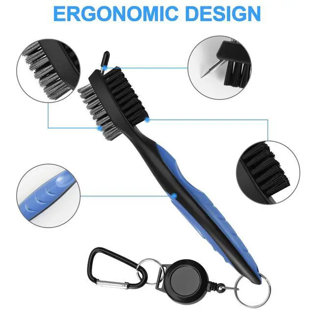 Alt view image 6 of 7 - 2 Pack Golf Club Brush, Professional Golf Club Cleaner with Retractable Zip-line and Golf Club Cleaner Brush, Handle Comfortable Grip Golf Grooves Cleaner for Easily Attaches to Golf Bag