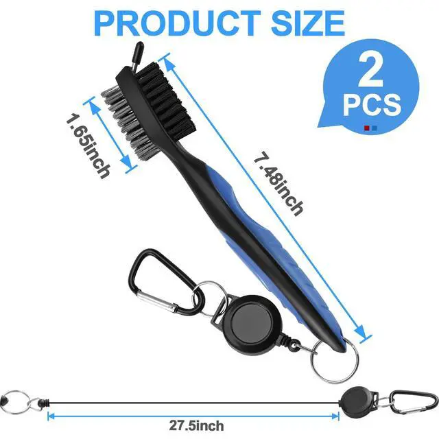 Alt view image 7 of 7 - 2 Pack Golf Club Brush, Professional Golf Club Cleaner with Retractable Zip-line and Golf Club Cleaner Brush, Handle Comfortable Grip Golf Grooves Cleaner for Easily Attaches to Golf Bag