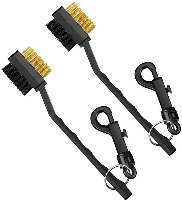 Main image of 2 Pack Golf Brush and Groove Cleaner Golf Ball Cleaner Club Cleaning Brush with Dual-Sided Nylon Bristles Accessories for Clubs and Balls, Black, Easily Attaches to Bag