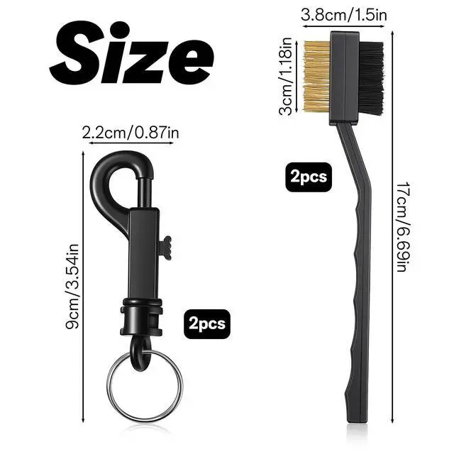 Alt view image 2 of 7 - 2 Pack Golf Brush and Groove Cleaner Golf Ball Cleaner Club Cleaning Brush with Dual-Sided Nylon Bristles Accessories for Clubs and Balls, Black, Easily Attaches to Bag