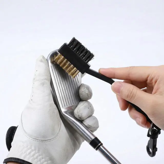 Alt view image 5 of 7 - 2 Pack Golf Brush and Groove Cleaner Golf Ball Cleaner Club Cleaning Brush with Dual-Sided Nylon Bristles Accessories for Clubs and Balls, Black, Easily Attaches to Bag