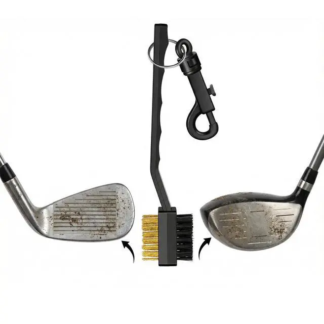 Alt view image 6 of 7 - 2 Pack Golf Brush and Groove Cleaner Golf Ball Cleaner Club Cleaning Brush with Dual-Sided Nylon Bristles Accessories for Clubs and Balls, Black, Easily Attaches to Bag
