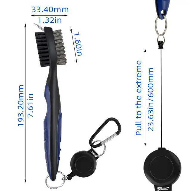 Alt view image 2 of 7 - Golf Club Brush and Groove Cleaner Retractable Zip-Line Golf Cleaning Tool Golf Club Brushes with Aluminum Carabiner Oversized Head Spike Non-Slip Handle Grip Golf Club Cleaner Golf Bag Brush Tools