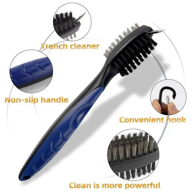 Alt view image 3 of 7 - Golf Club Brush and Groove Cleaner Retractable Zip-Line Golf Cleaning Tool Golf Club Brushes with Aluminum Carabiner Oversized Head Spike Non-Slip Handle Grip Golf Club Cleaner Golf Bag Brush Tools