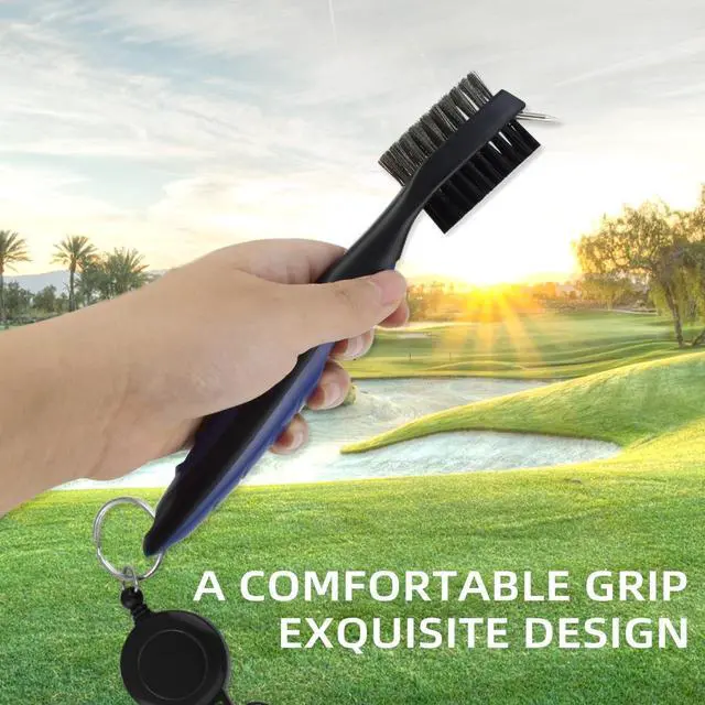 Alt view image 4 of 7 - Golf Club Brush and Groove Cleaner Retractable Zip-Line Golf Cleaning Tool Golf Club Brushes with Aluminum Carabiner Oversized Head Spike Non-Slip Handle Grip Golf Club Cleaner Golf Bag Brush Tools