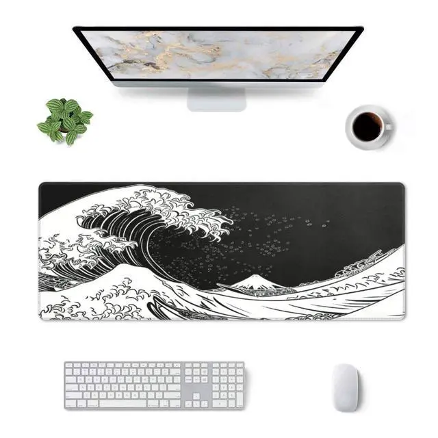 Alt view image 2 of 7 - Japanese Sea Wave Large Gaming Mouse Pad, Long Extended Full Mouse Mat Desk Pad for Top Keyboard Table, Aesthetic Stitched XL Mousepad Gifts for Women Office Decor, 31.5 * 11.8 in