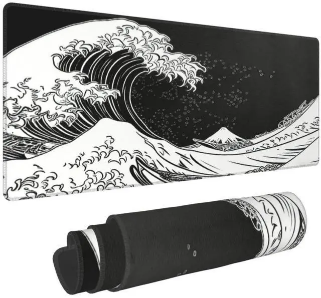 Main image of Japanese Sea Wave Large Gaming Mouse Pad, Long Extended Full Mouse Mat Desk Pad for Top Keyboard Table, Aesthetic Stitched XL Mousepad Gifts for Women Office Decor, 31.5 * 11.8 in