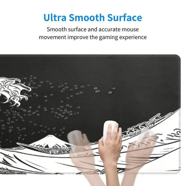 Alt view image 4 of 7 - Japanese Sea Wave Large Gaming Mouse Pad, Long Extended Full Mouse Mat Desk Pad for Top Keyboard Table, Aesthetic Stitched XL Mousepad Gifts for Women Office Decor, 31.5 * 11.8 in