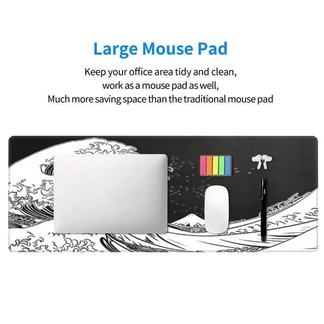 Alt view image 6 of 7 - Japanese Sea Wave Large Gaming Mouse Pad, Long Extended Full Mouse Mat Desk Pad for Top Keyboard Table, Aesthetic Stitched XL Mousepad Gifts for Women Office Decor, 31.5 * 11.8 in